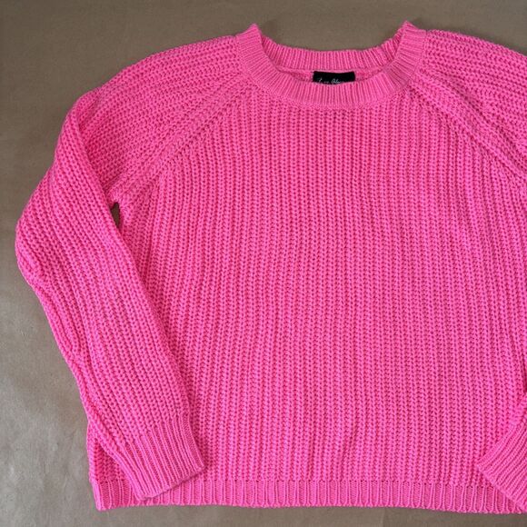 Love Always Hot Pink Neon Pullover Crew Neck Cable Knit Medium Barbie Y2K - Picture 2 of 4